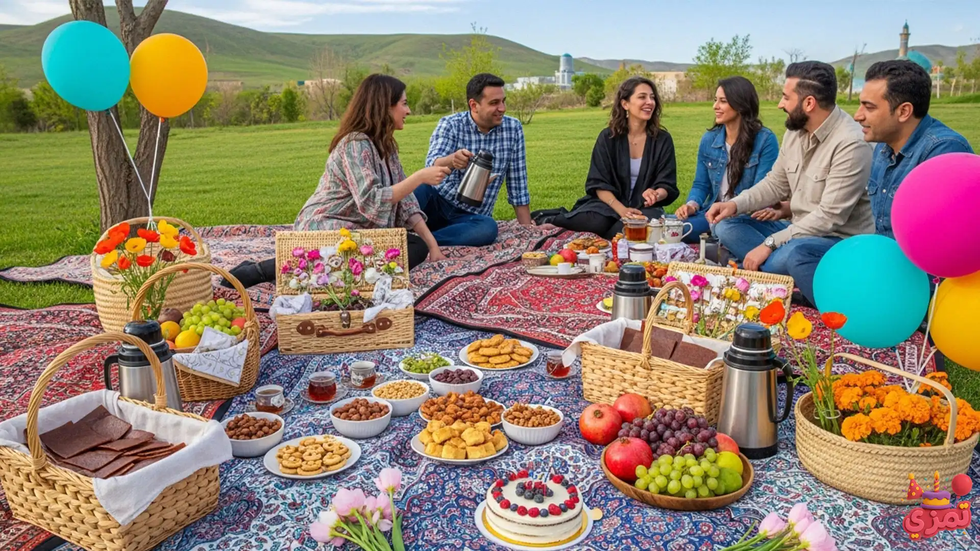 عکس تم تولد بزرگسال با دکور پیکنیک در فضای باز