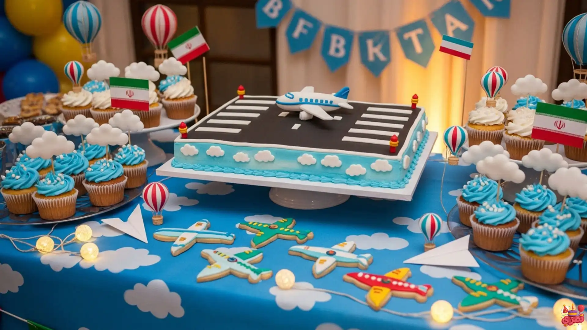 تم تولد پسرانه هواپیما میز دسر کیک و دسر تولد هواپیما
