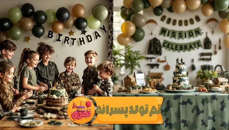 جزئیات ظروف و ریسه تم تولد پسرانه ارتشی