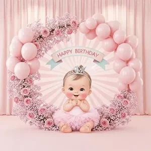 تم تولد دخترانه نوزاد با بادکنک صورتی و گل‌آرایی