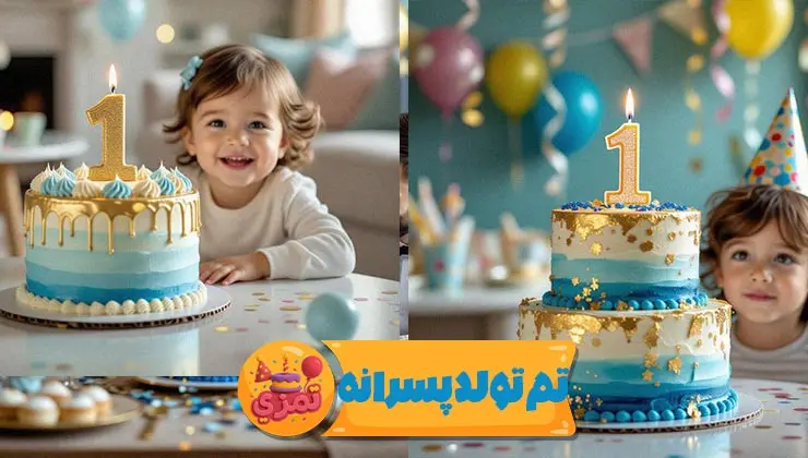جزئیات ظروف و ریسه تم تولد پسرانه یک آبی