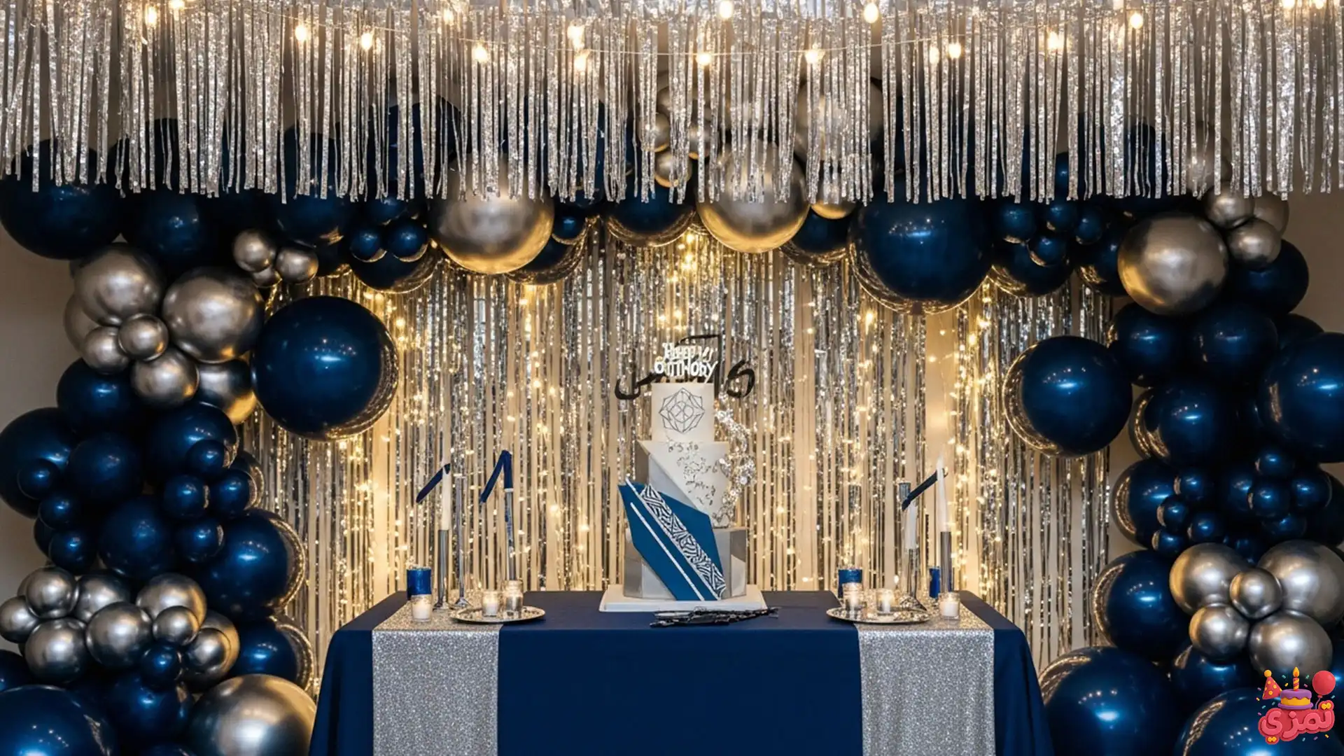 تم تولد پسرانه آبی تیره و نقرهای تم تولد پسرانه آبی تیره و نقرهای