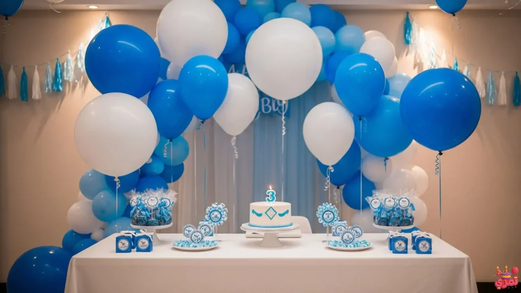 تم تولد پسرانه آبی و سفید