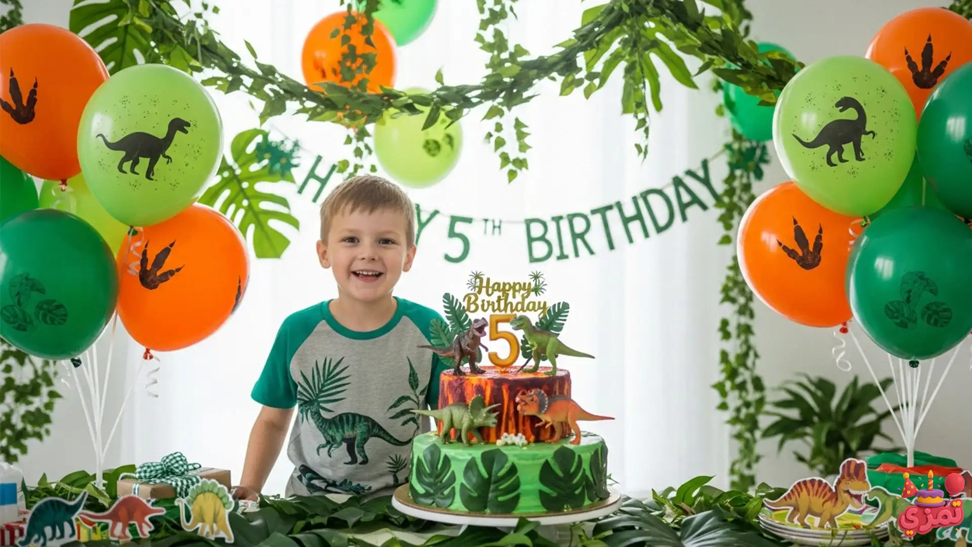تم تولد ۵ سالگی پسرانه با دایناسورها
