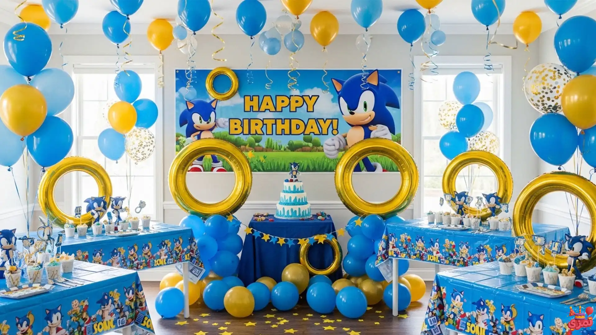 دکور و بادکنک آرایی تم تولد پسرانه سونیک تم تولد پسرانه سونیک با دکور و بادکنک