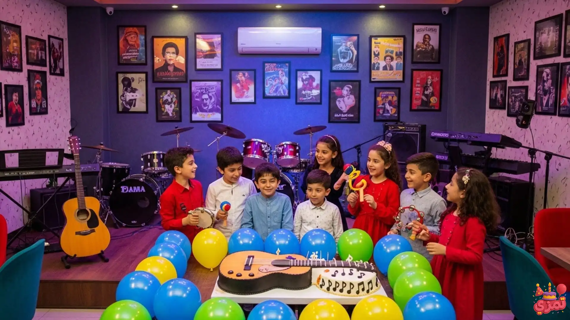 تم تولد پسرانه در کافه با تم موزیک و دکوراسیون هنری