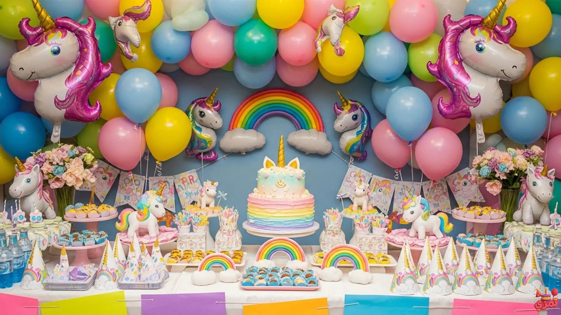 تم تولد پسرانه رنگین کمان با تکشاخ