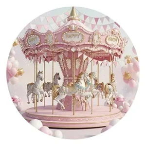 تم تولد دخترانه چرخ و فلک صورتی با اسب‌های فانتزی