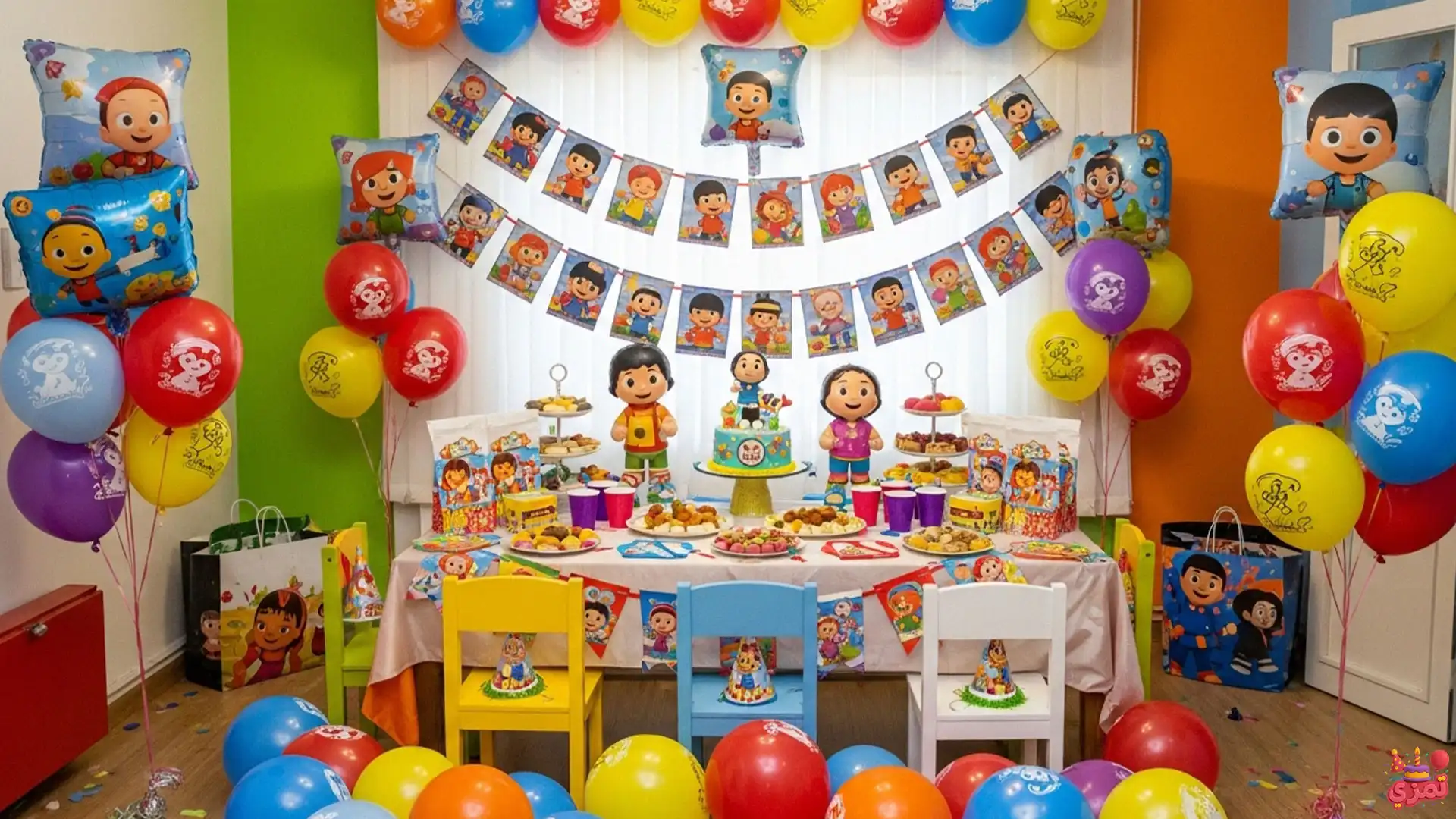 تم تولد پسرانه شخصیت کارتونی دکور دکوراسیون تولد پسرانه کارتونی