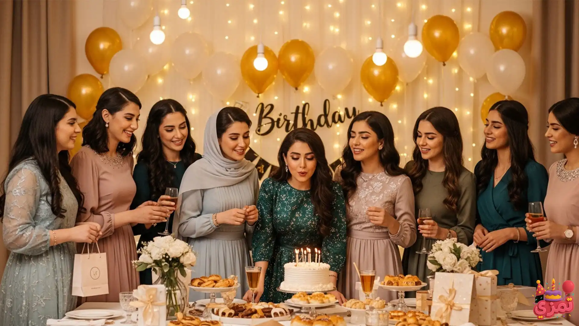 ایده تم تولد دخترانه بزرگسال با دکور شیک و دوستان