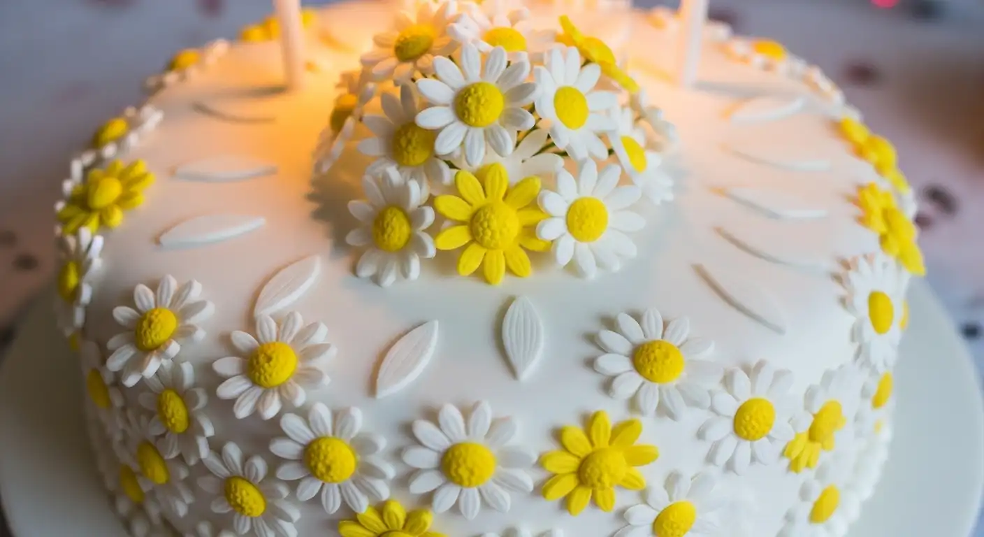 کیک تولد دخترانه طرح گل بابونه