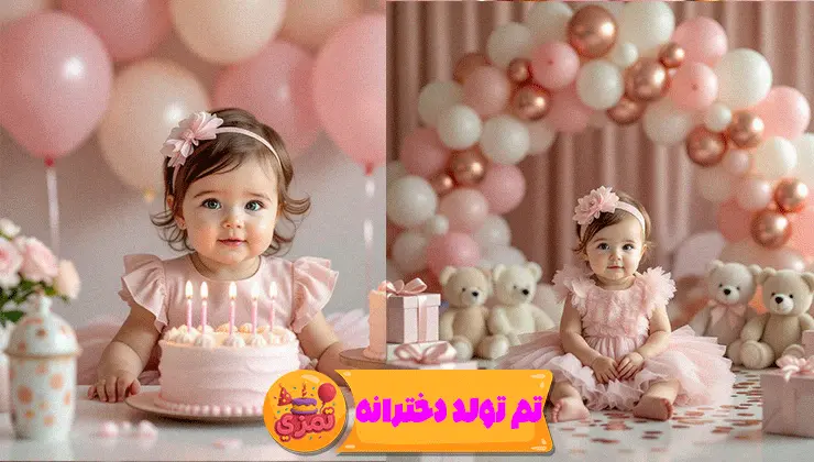 تم یکسالگی دخترانه – عدد ۱ و پاستلی