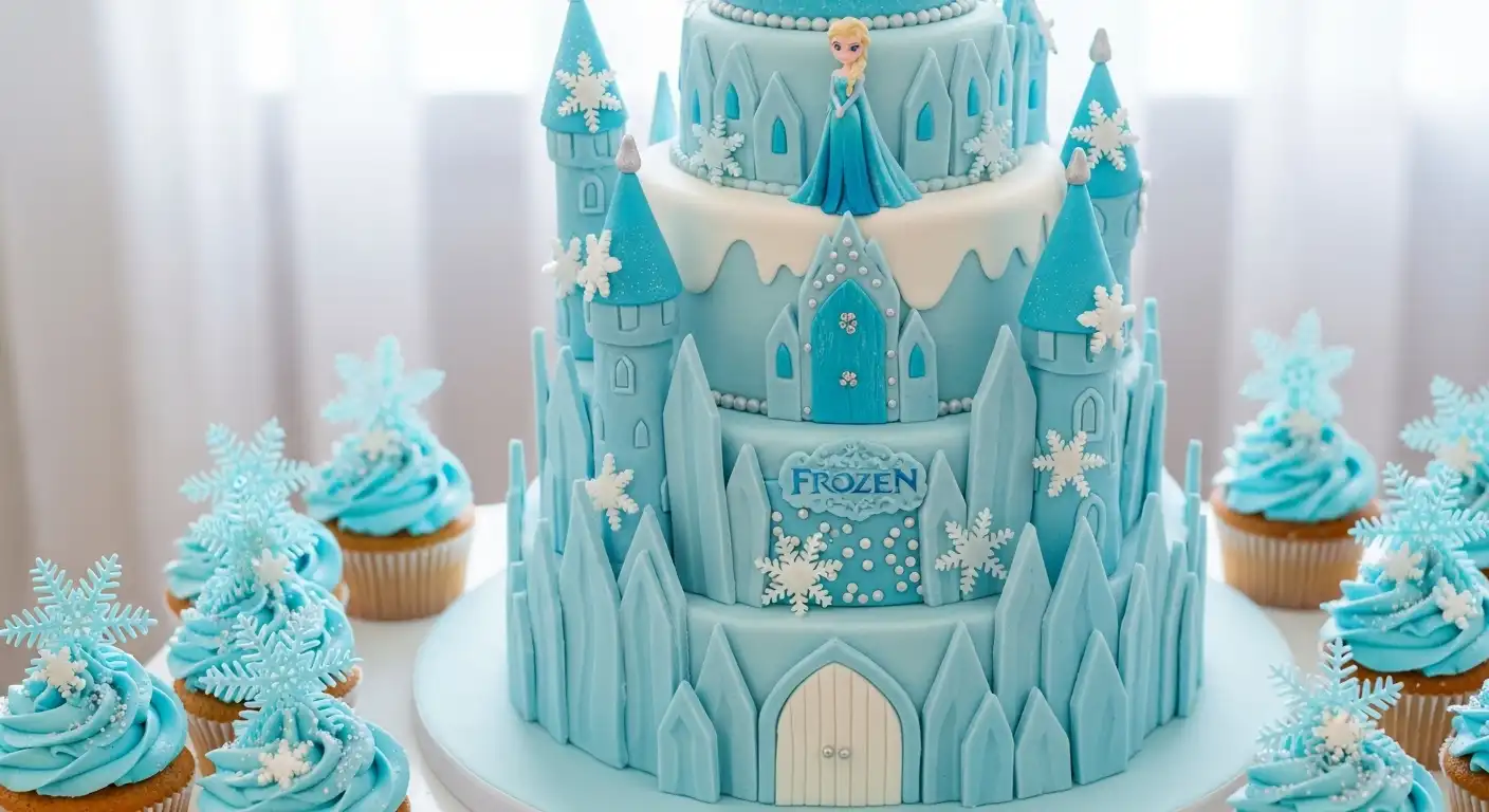 کیک تولد فروزن با طرح قلعه یخی