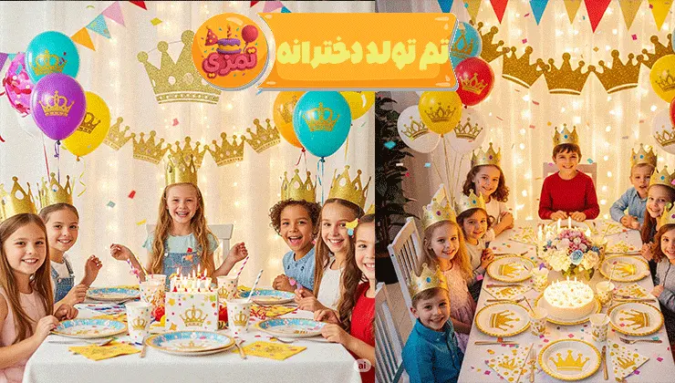 میز تولد تاج طلایی – ظروف هماهنگ