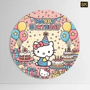 تم تولد دخترانه کیتی با بادکنک و کیک‌های جشن تولد