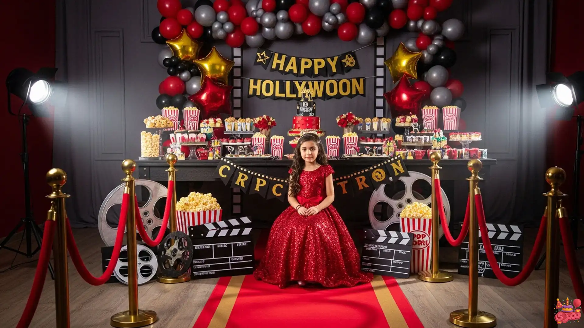 تم تولد دخترانه هالیوودی تم تولد دخترانه هالیوودی قرمز و طوسی