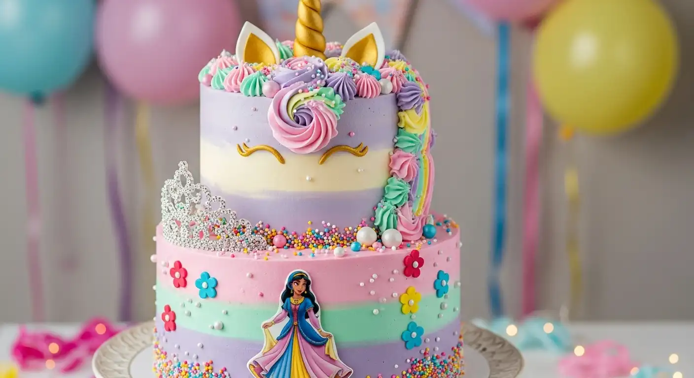کیک تولد دخترانه با تم کودکانه - یونیکورن