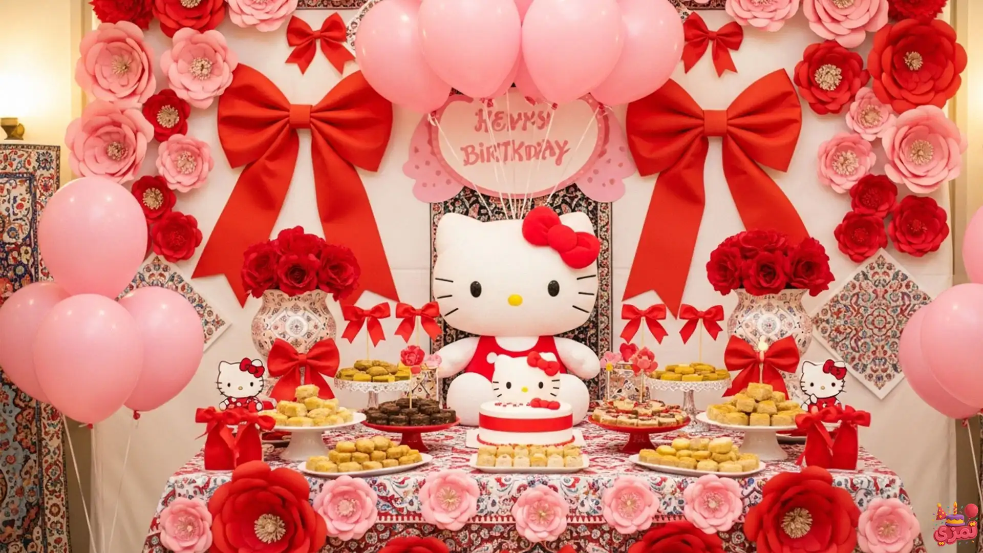 تم تولد دخترانه کیتی دکوراسیون تم تولد دخترانه با المانهای کیتی