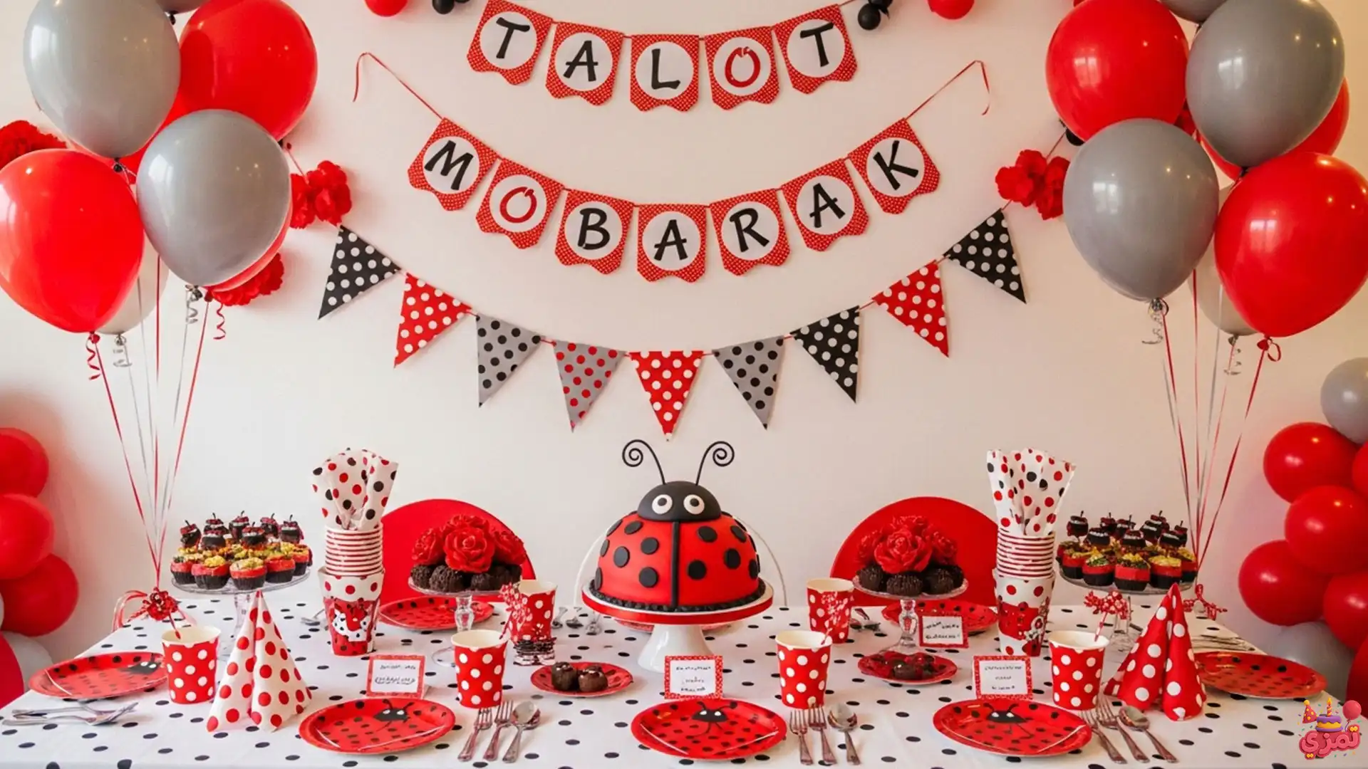 تم تولد دخترانه لیدیباگ تم تولد دخترانه لیدیباگ قرمز و طوسی