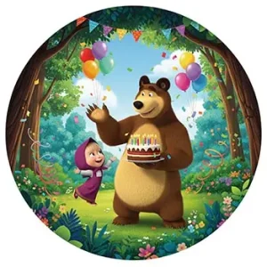 تم تولد دخترانه ماشا و میشا با کیک تولد و بادکنک