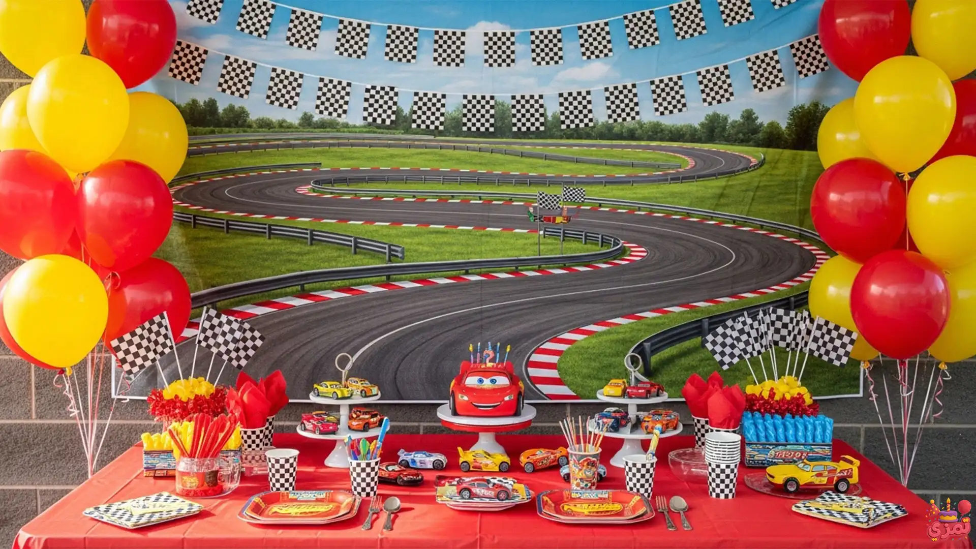 تم تولد پسرانه مک کویین دکور دکوراسیون تولد مک کویین با پیست مسابقه
