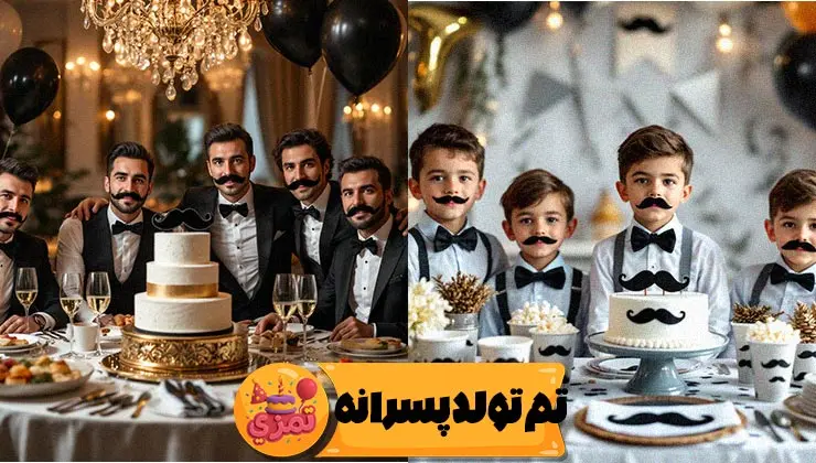 نمای اصلی تم تولد پسرانه سبیل فانتزی و مینیمال