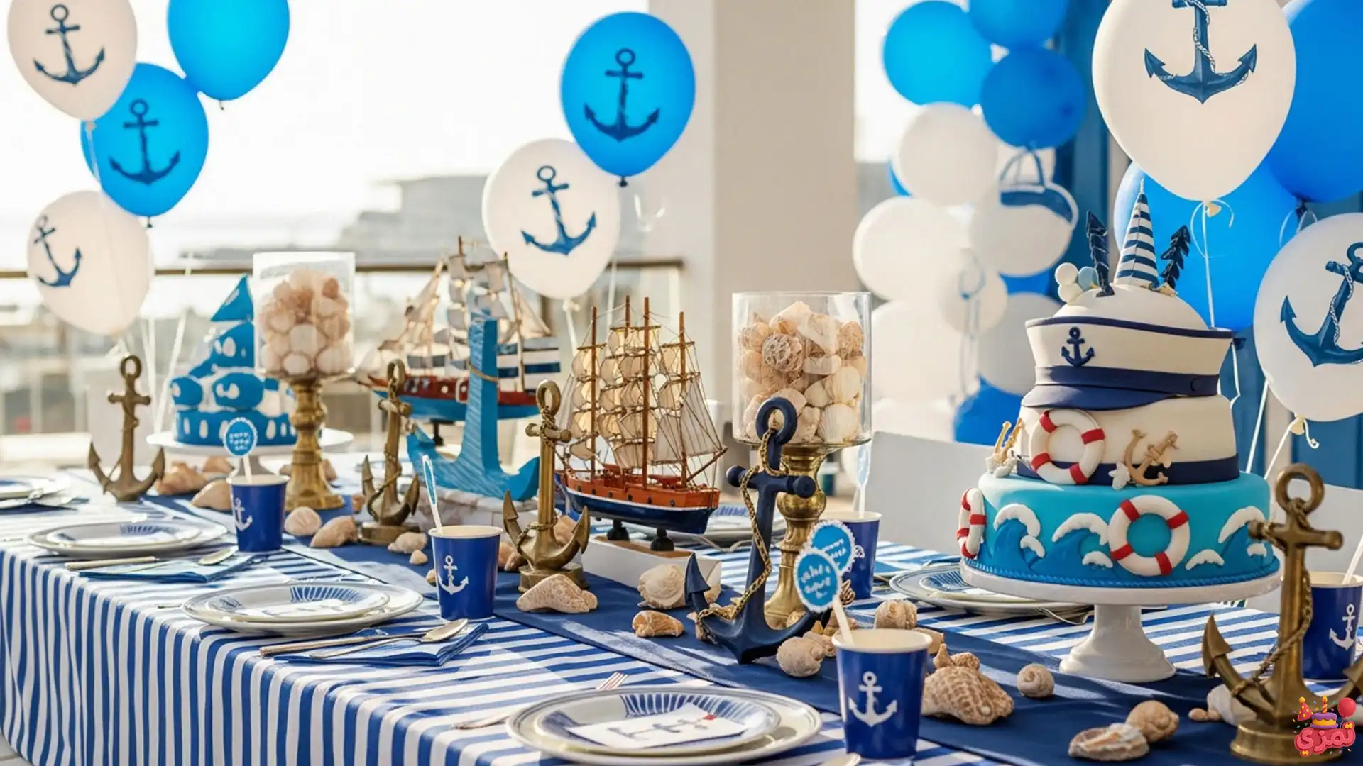 تم تولد پسرانه دریایی آبی و سفید