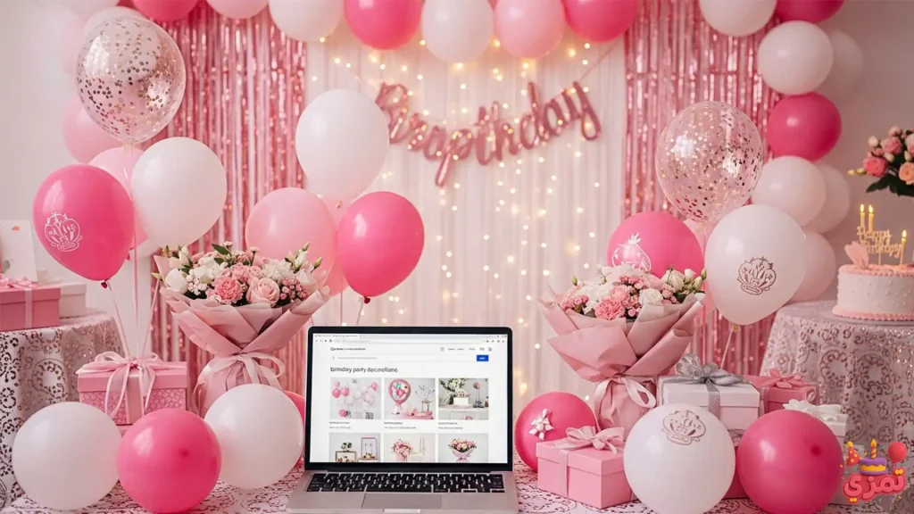 خرید آنلاین تم تولد دخترانه با دکوراسیون رنگی