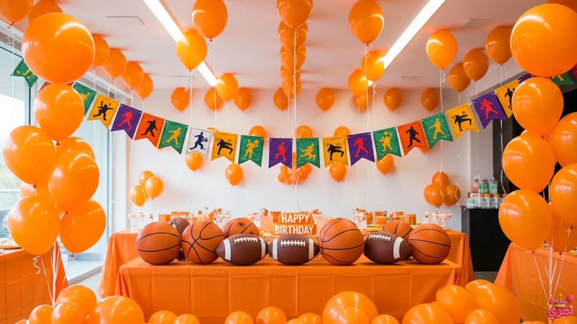 تم تولد پسرانه رنگ نارنجی دکور ورزشی دکوراسیون تولد ورزشی نارنجی