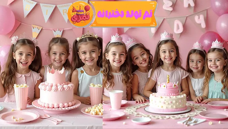 میز تولد با تم تاج صورتی – دکور لطیف