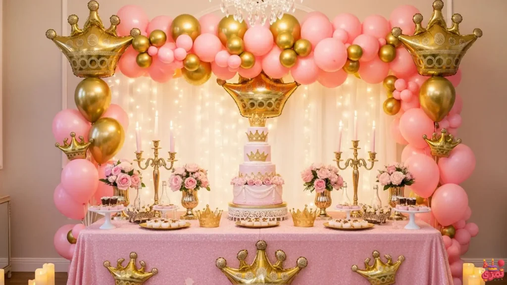 تم تولد دخترانه تاج طلایی صورتی