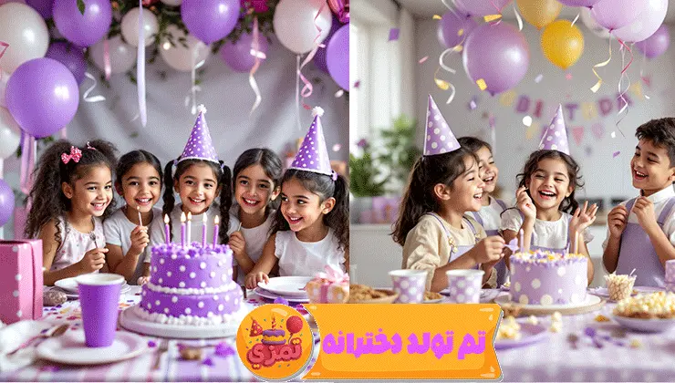 دکور بنفش خالدار – ریسه و رومیزی ست