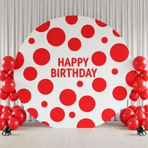 تم تولد دخترانه خالدار قرمز با بادکنک و دکوراسیون تولد