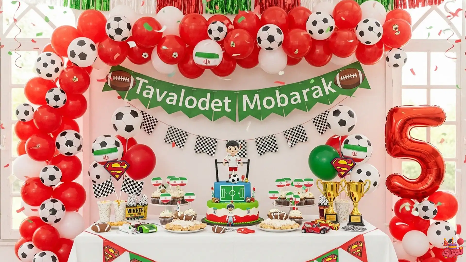 دکوراسیون تم تولد پسرانه قرمز سفید