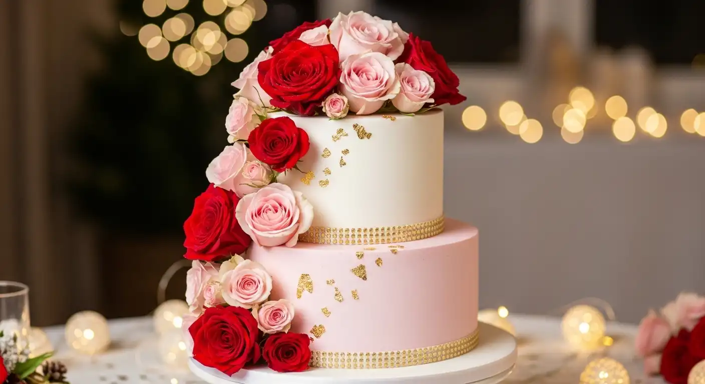 کیک تولد دخترانه طرح گل رز