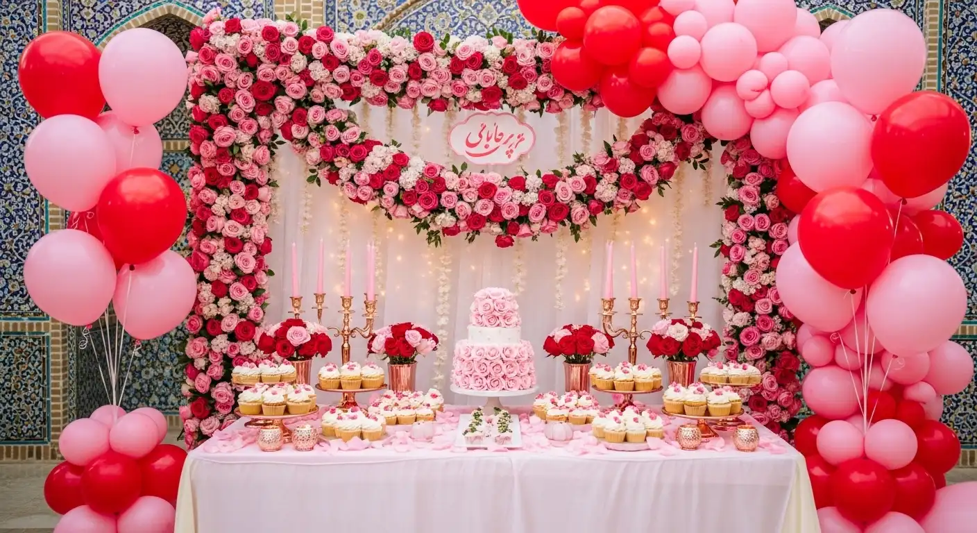 دکوراسیون تم تولد دخترانه گل رز