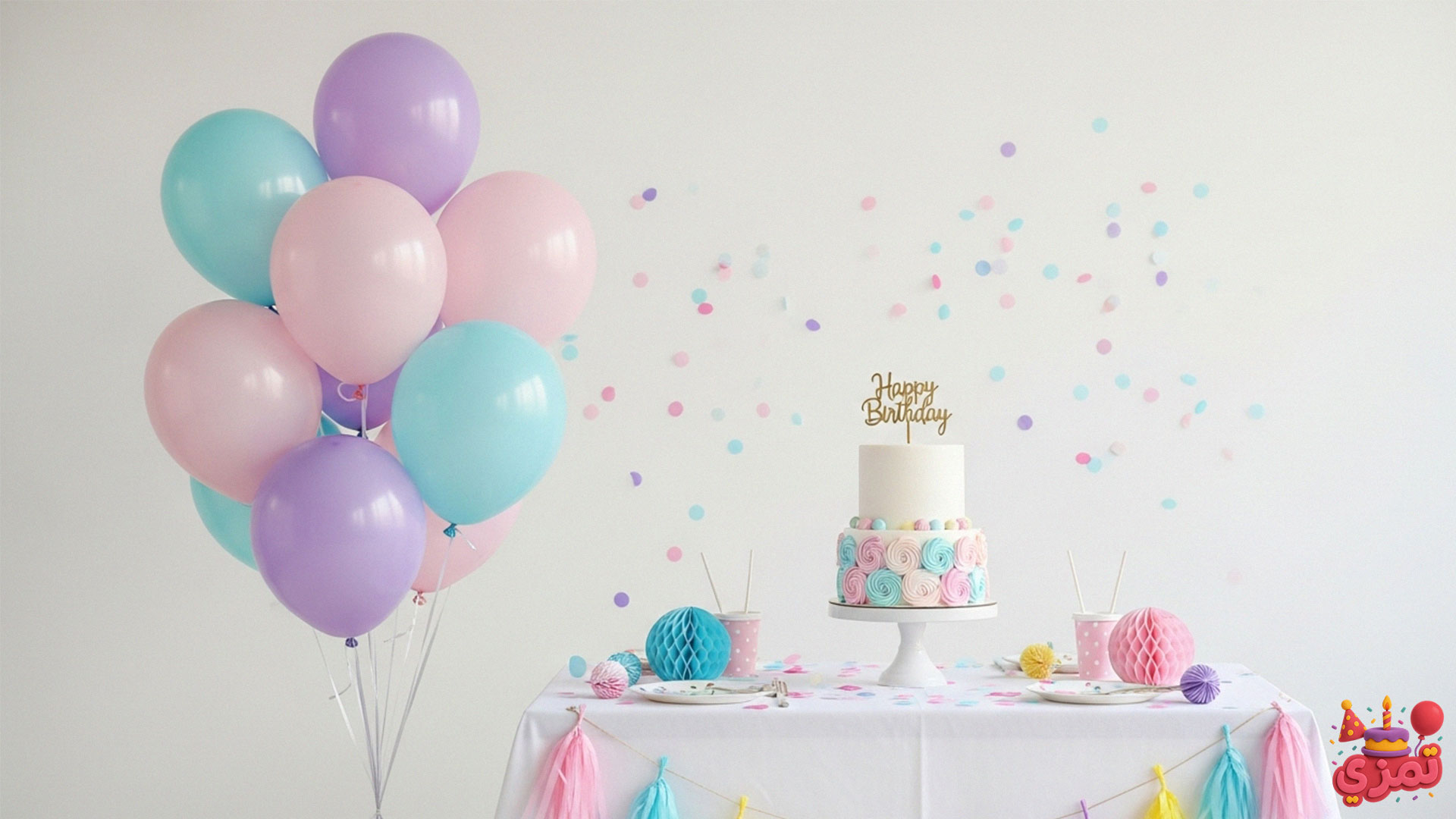 تم تولد دخترانه ساده با بادکنکهای صورتی و بنفش