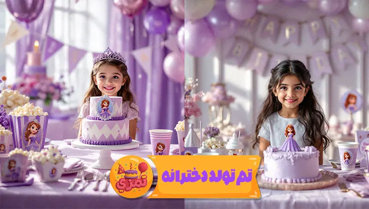 میز دکور کیک تولد با تم سوفیا – تاپر و ریسه