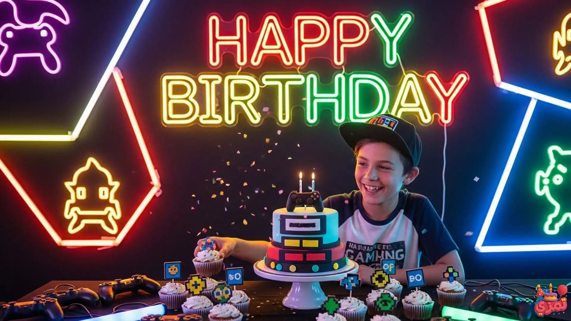 تم تولد پسرانه ترند گیمینگ تم تولد گیمینگ پسرانه ترند با رنگهای نئونی