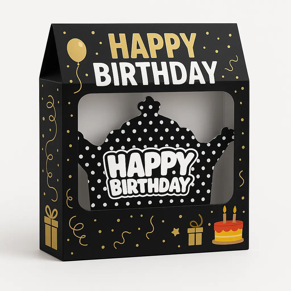 پک تم تولد خالدار مشکی با متن Happy Birthday