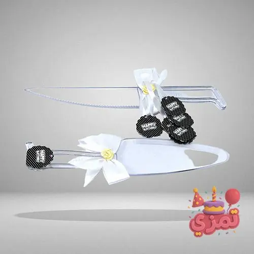 ست کفگیر و چاقو کیک مشکی با طرح خالدار سفید