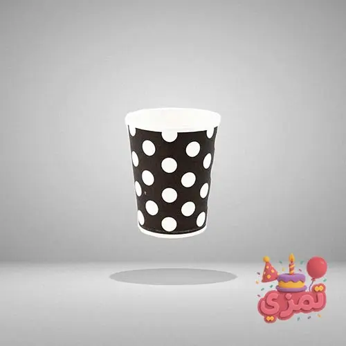 لیوان مقوایی مشکی با طرح خالدار سفید برای سرو نوشیدنی