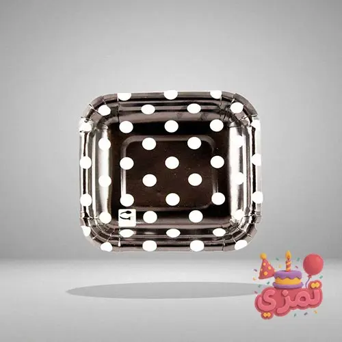 ظرف مقوایی مشکی با طرح خالدار سفید برای سرو میوه و کیک