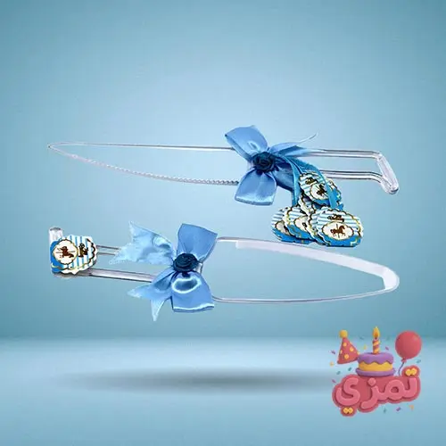 ست کفگیر و چاقو کیک آبی با طرح کراسل