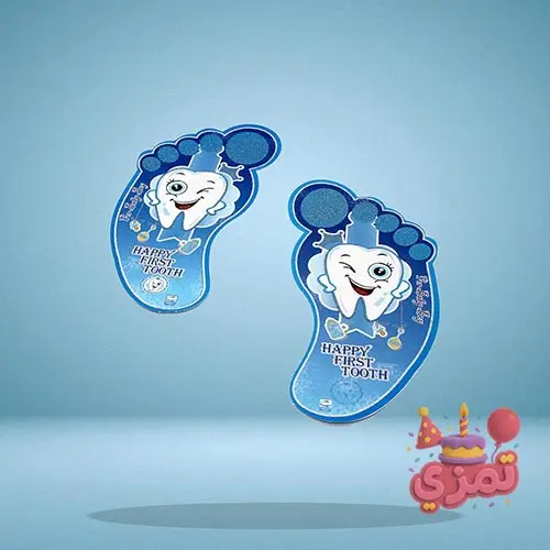 استیکر ردپا آبی با طرح دندان کارتونی