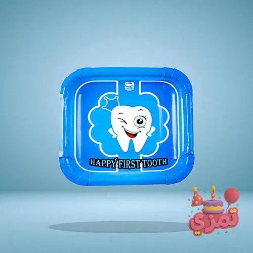 ظرف مقوایی آبی با طرح دندونی بامزه برای سرو میوه و کیک