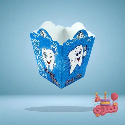 پاکت پاپکورن آبی با طرح دندونی کارتونی