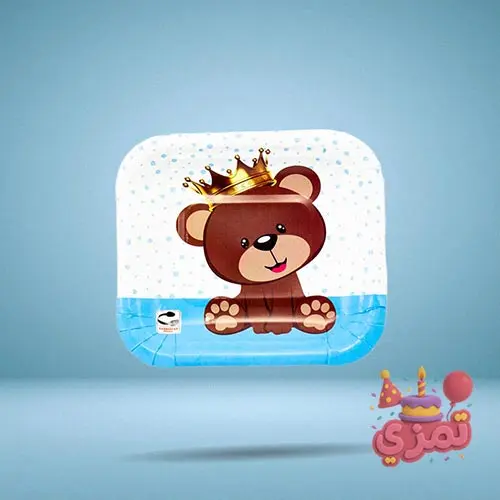 ظرف مقوایی آبی با طرح خرس تدی پسر برای سرو میوه و کیک
