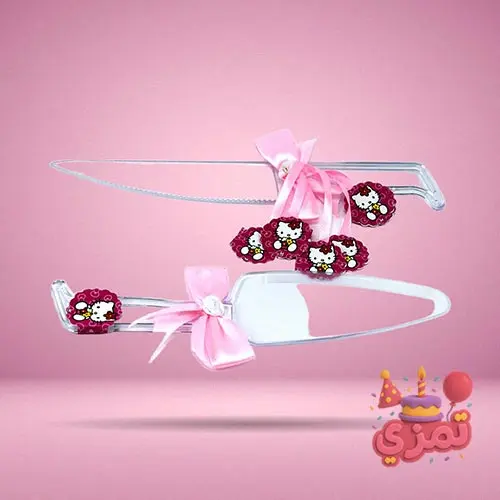 ست کفگیر و چاقو صورتی با طرح کیتی