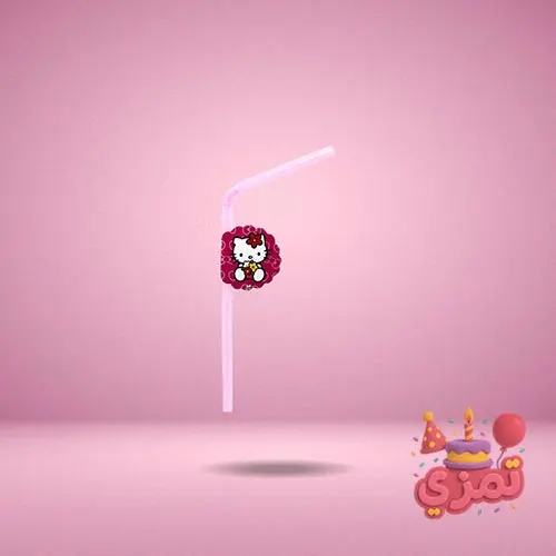 نی نوشیدنی صورتی با طرح Hello Kitty